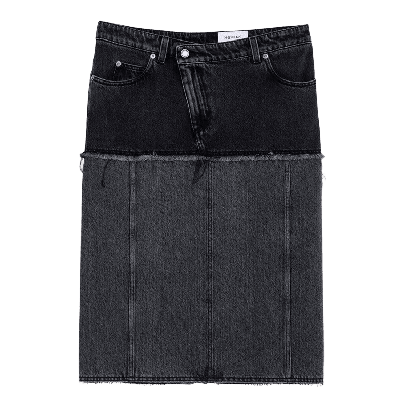 Alexander Mcqueen Black Denim Two Tone Skirt Glam Steals