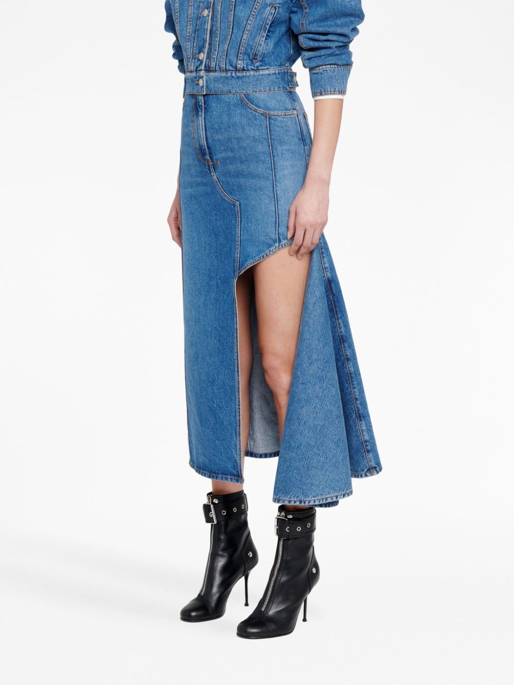Alexander Mcqueen Denim Midi Skirt Glam Steals