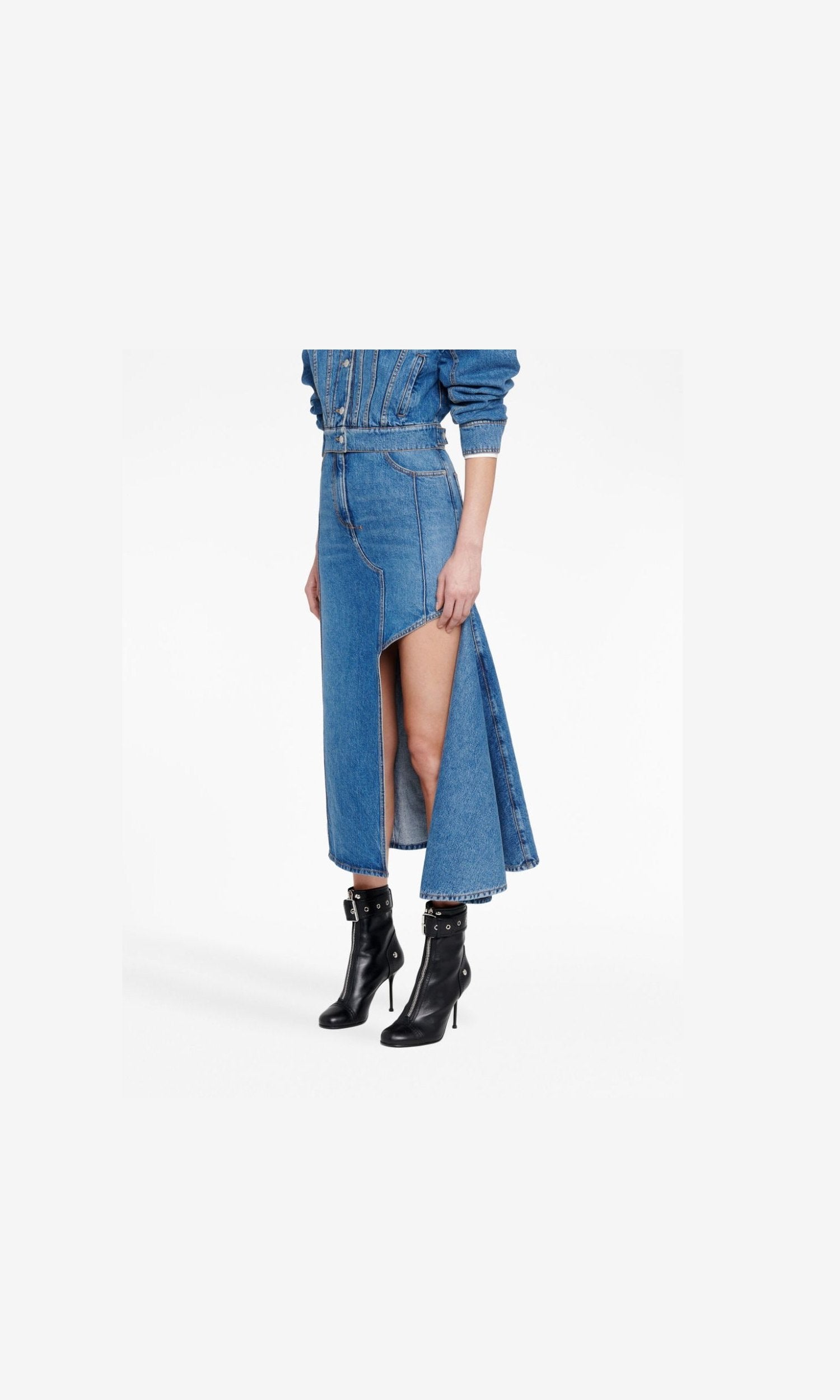 Alexander Mcqueen Denim Midi Skirt Glam Steals