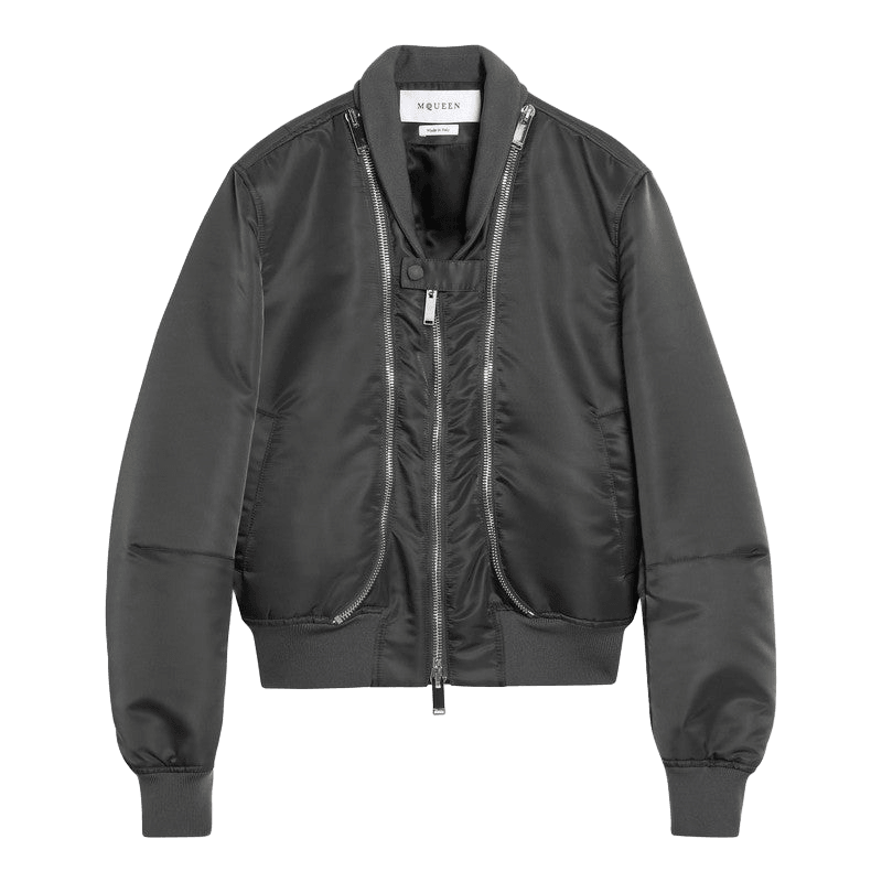 Alexander Mcqueen Grey Zipped Bomber Jacket Glam Steals