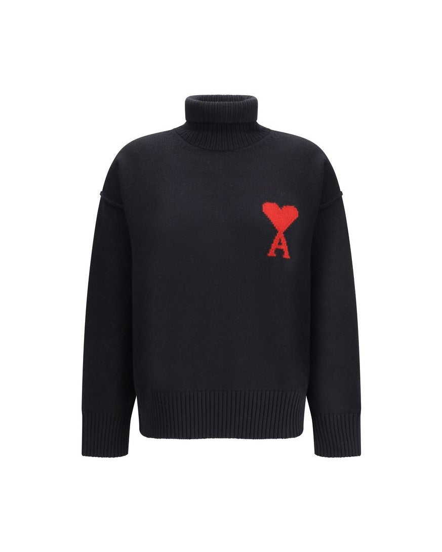 Ami Paris Black Wool Fleece Turtleneck Glam Steals