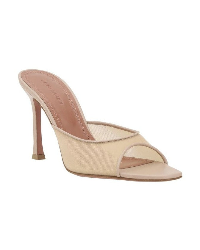 Amina Muaddi Beige Nylon Stiletto Heel Sandals Glam Steals