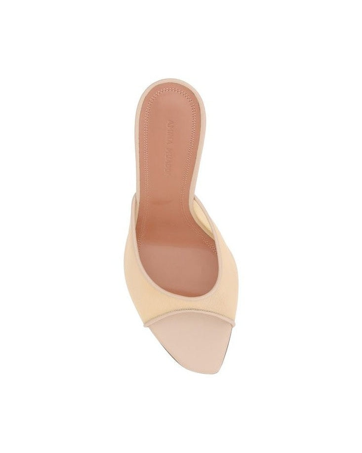 Amina Muaddi Beige Nylon Stiletto Heel Sandals Glam Steals