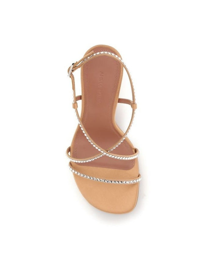 Amina Muaddi Beige Stiletto Heel Sandals 