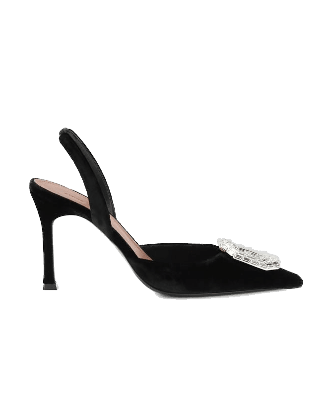 Amina Muaddi Black Leather Calf Bos Taurus High Heel Pumps Glam Steals