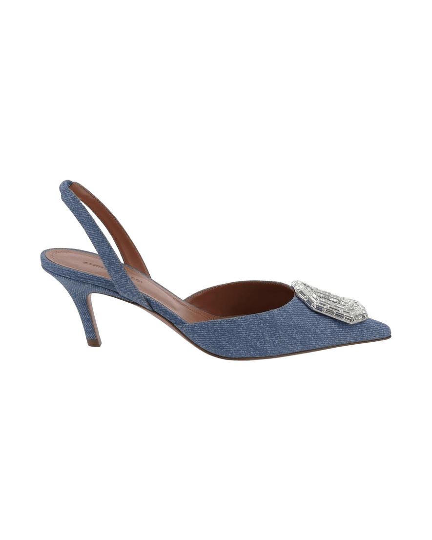 Amina Muaddi Blue Nubuck Leather Pumps Glam Steals