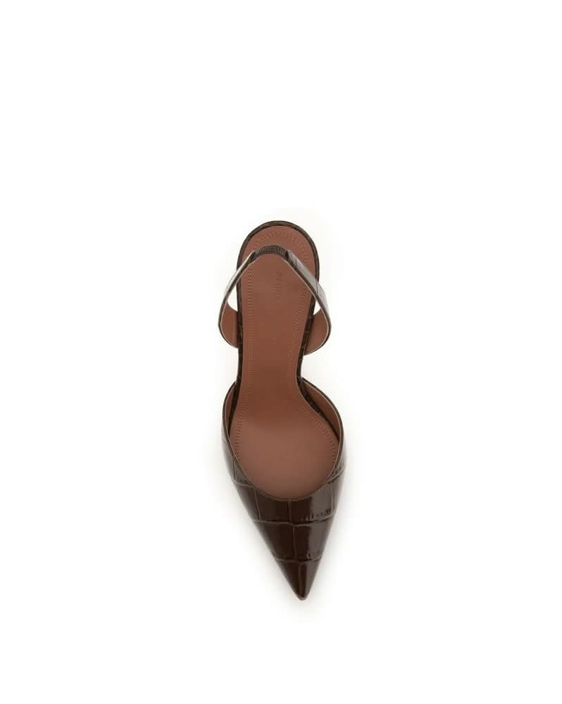 Amina Muaddi Brown Calf Leather Bos Taurus High Heel Pumps 