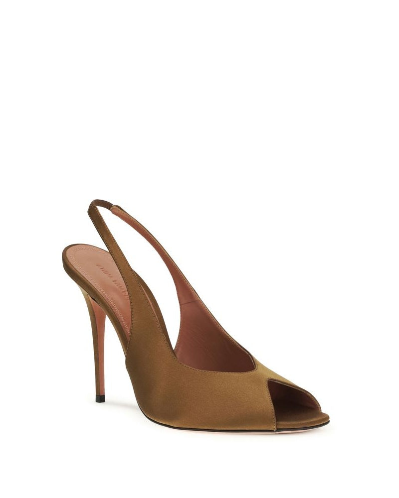 Amina Muaddi Brown Silk Stiletto Heel Sandals Glam Steals
