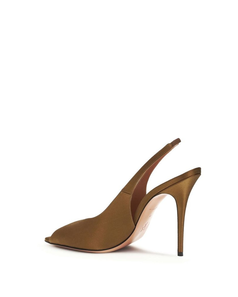 Amina Muaddi Brown Silk Stiletto Heel Sandals Glam Steals