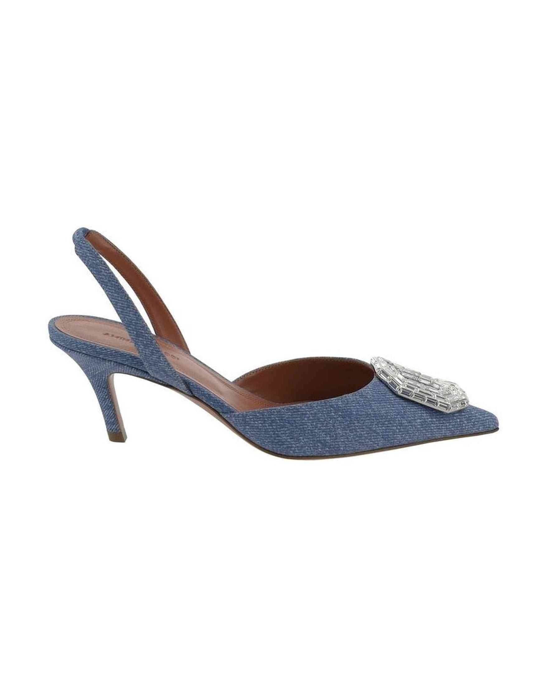 Amina Muaddi Denim Camelia Sling 60 Printed Pumps Glam Steals