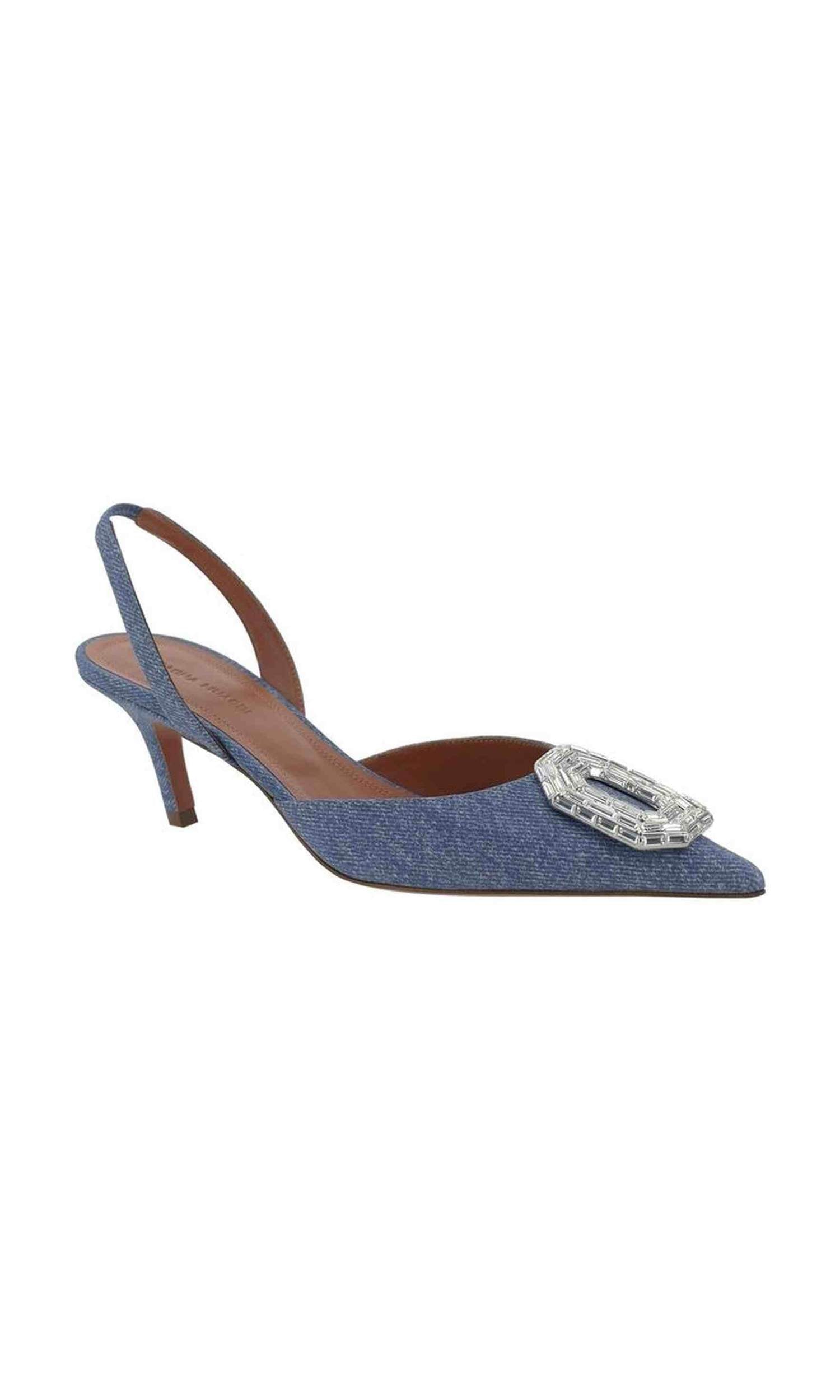 Amina Muaddi Denim Camelia Sling 60 Printed Pumps Glam Steals