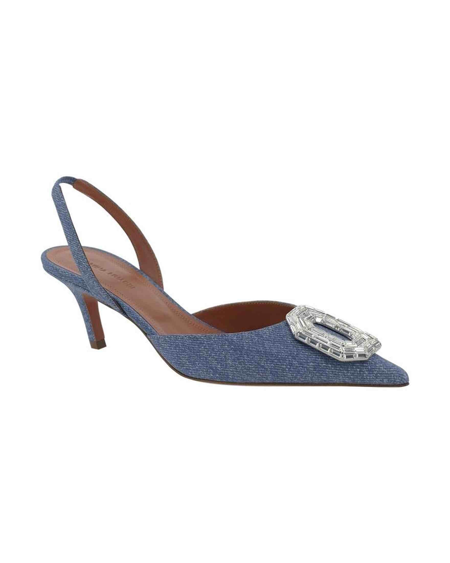Amina Muaddi Denim Camelia Sling 60 Printed Pumps Glam Steals