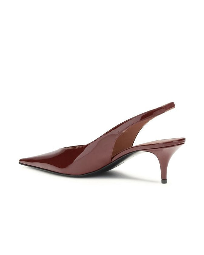 Amina Muaddi Leather Bordeaux Calf Bos Taurus Mid Heel Pumps Glam Steals