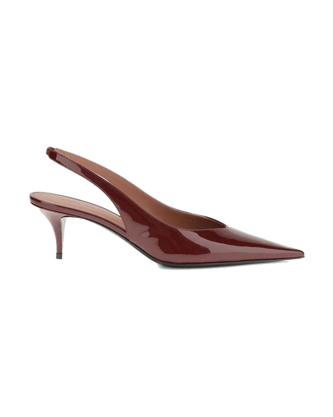 Amina Muaddi Leather Bordeaux Calf Bos Taurus Mid Heel Pumps Glam Steals