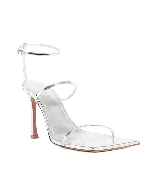 Amina Muaddi Silver Calfskin Stiletto Heels Glam Steals