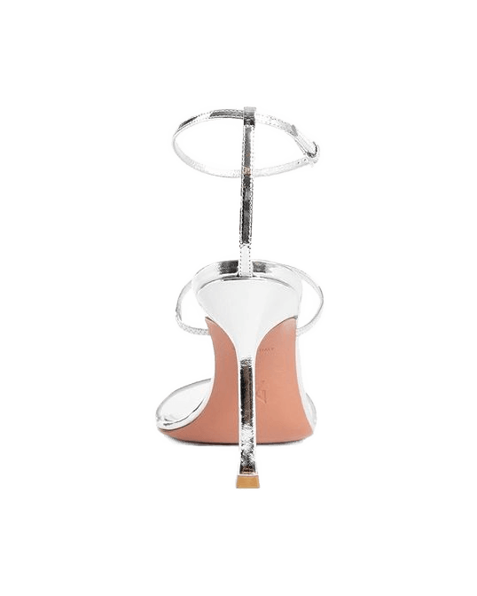Amina Muaddi Silver Calfskin Stiletto Heels Glam Steals