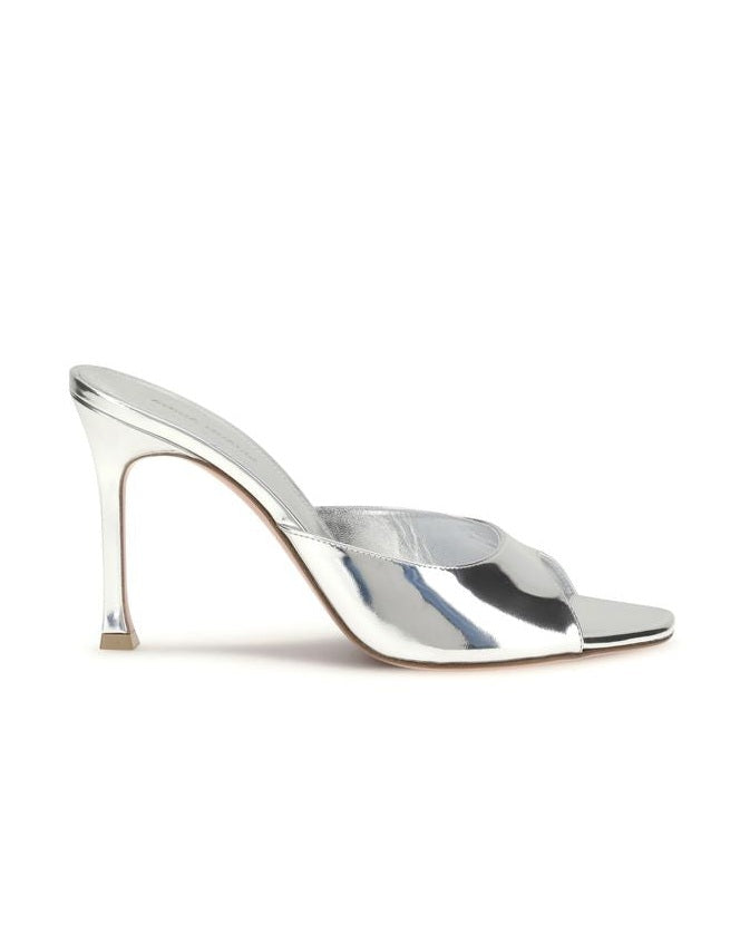 Amina Muaddi Silver Leather Slippers Glam Steals