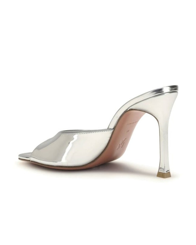 Amina Muaddi Silver Leather Slippers Glam Steals