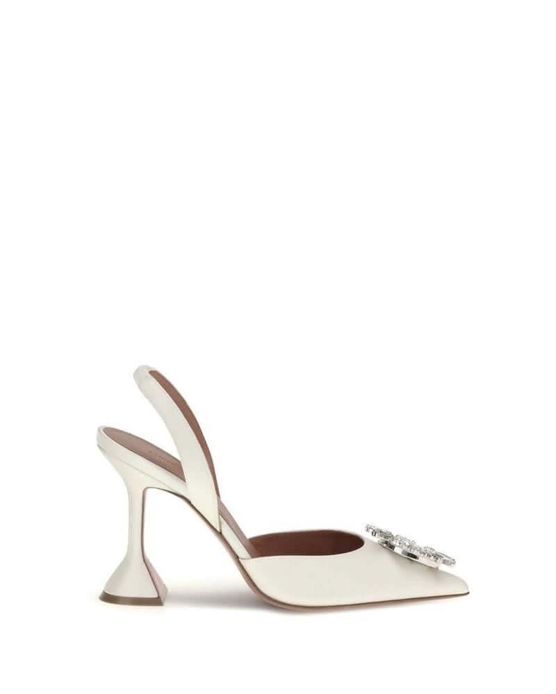 Amina Muaddi White Calf Leather Bos Taurus High Heel Pumps 