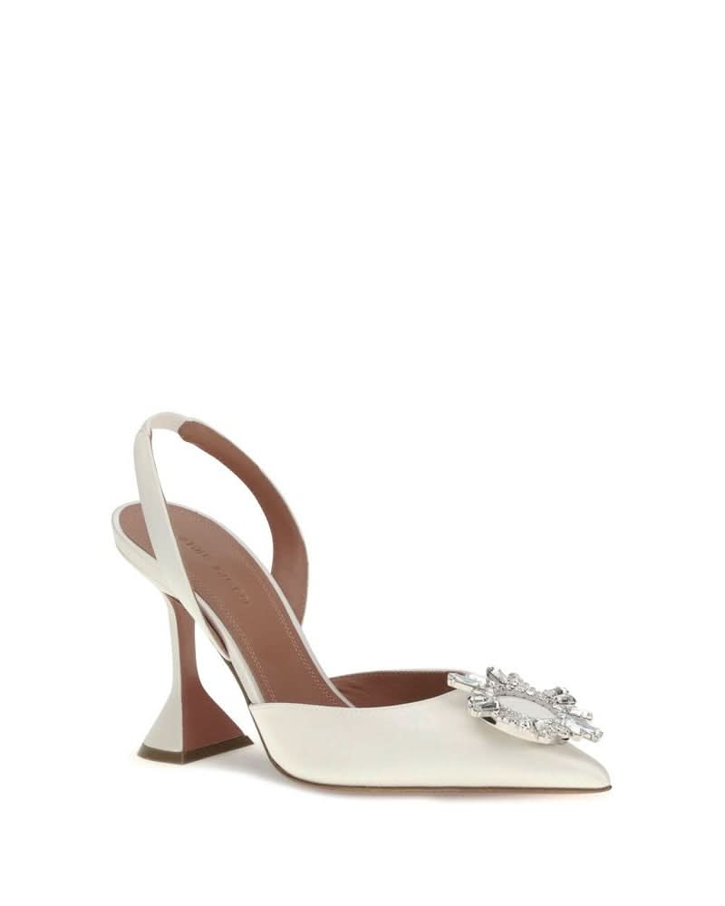 Amina Muaddi White Calf Leather Bos Taurus High Heel Pumps 
