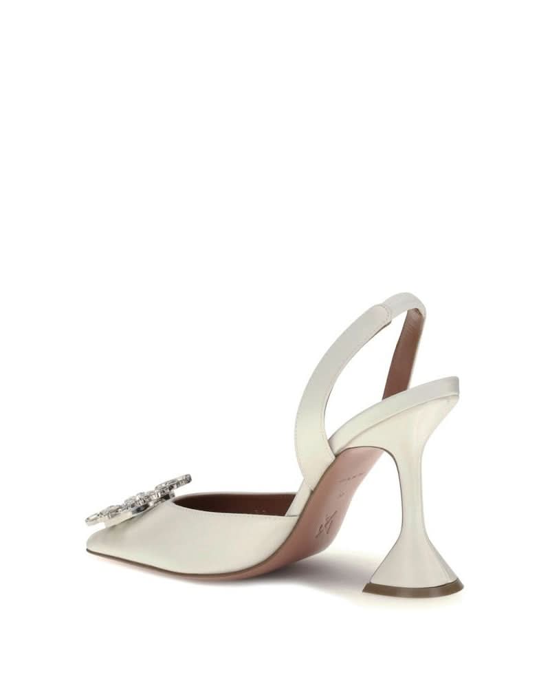 Amina Muaddi White Calf Leather Bos Taurus High Heel Pumps 