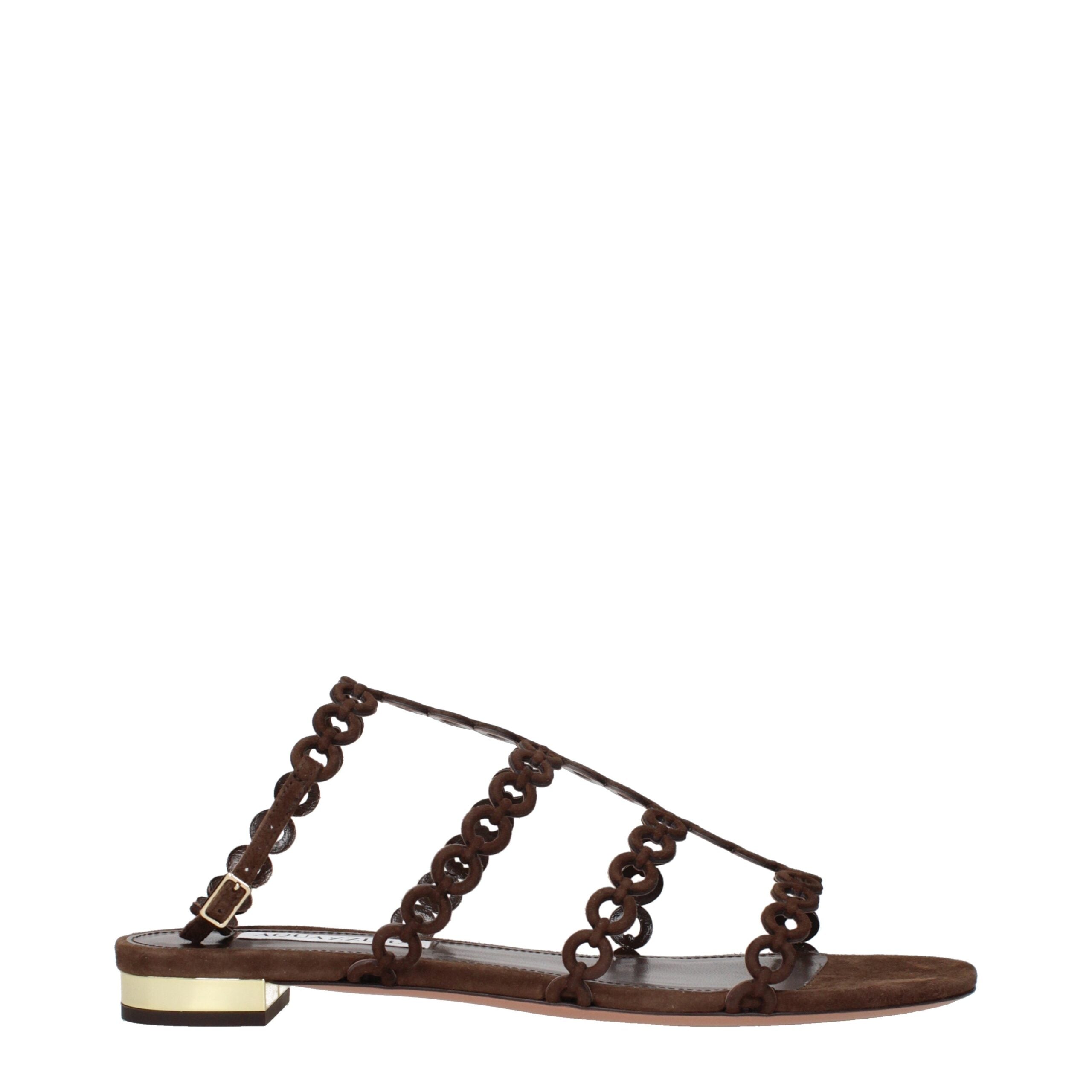 Aquazzura Brown Leather Flat Sandals Glam Steals