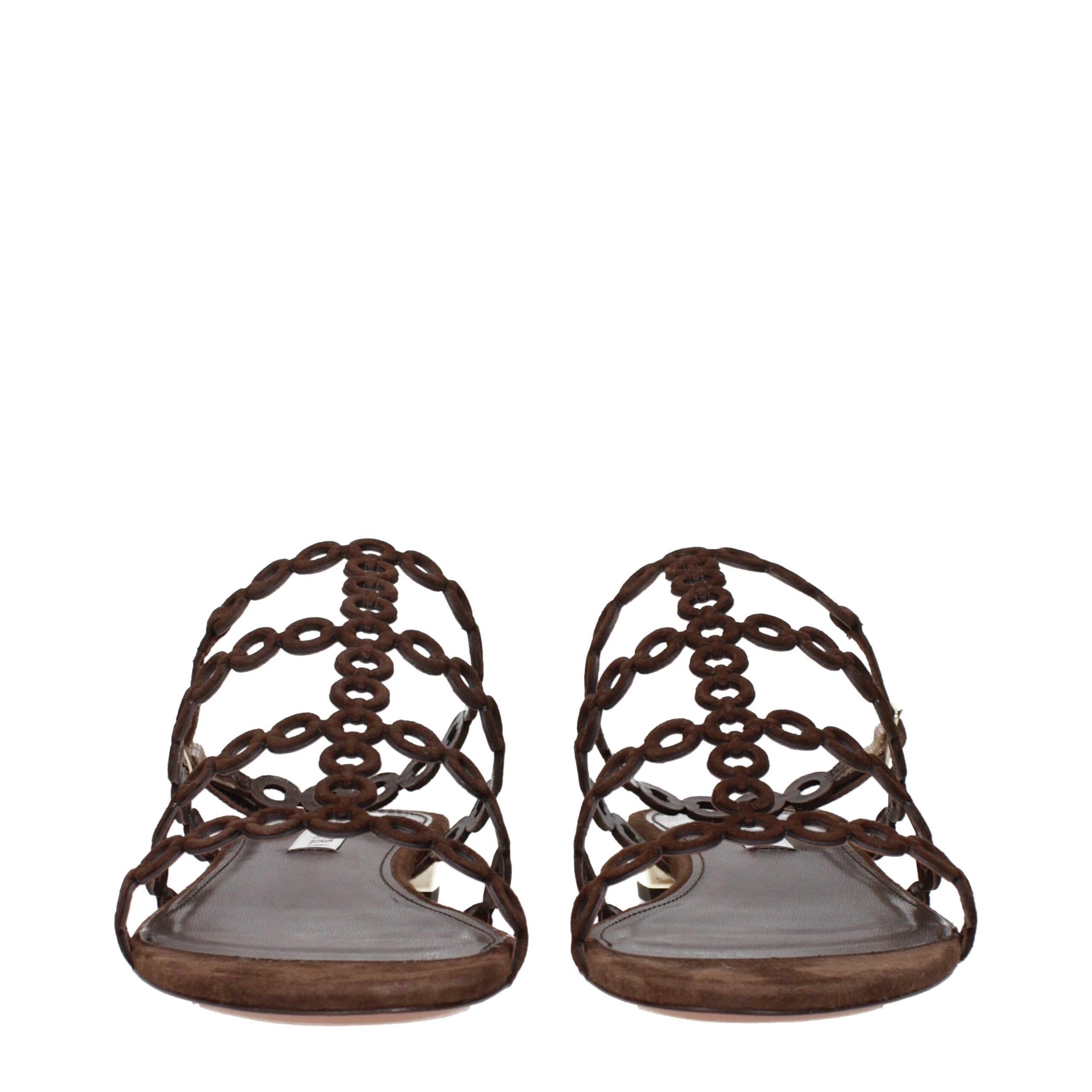 Aquazzura Brown Leather Flat Sandals Glam Steals
