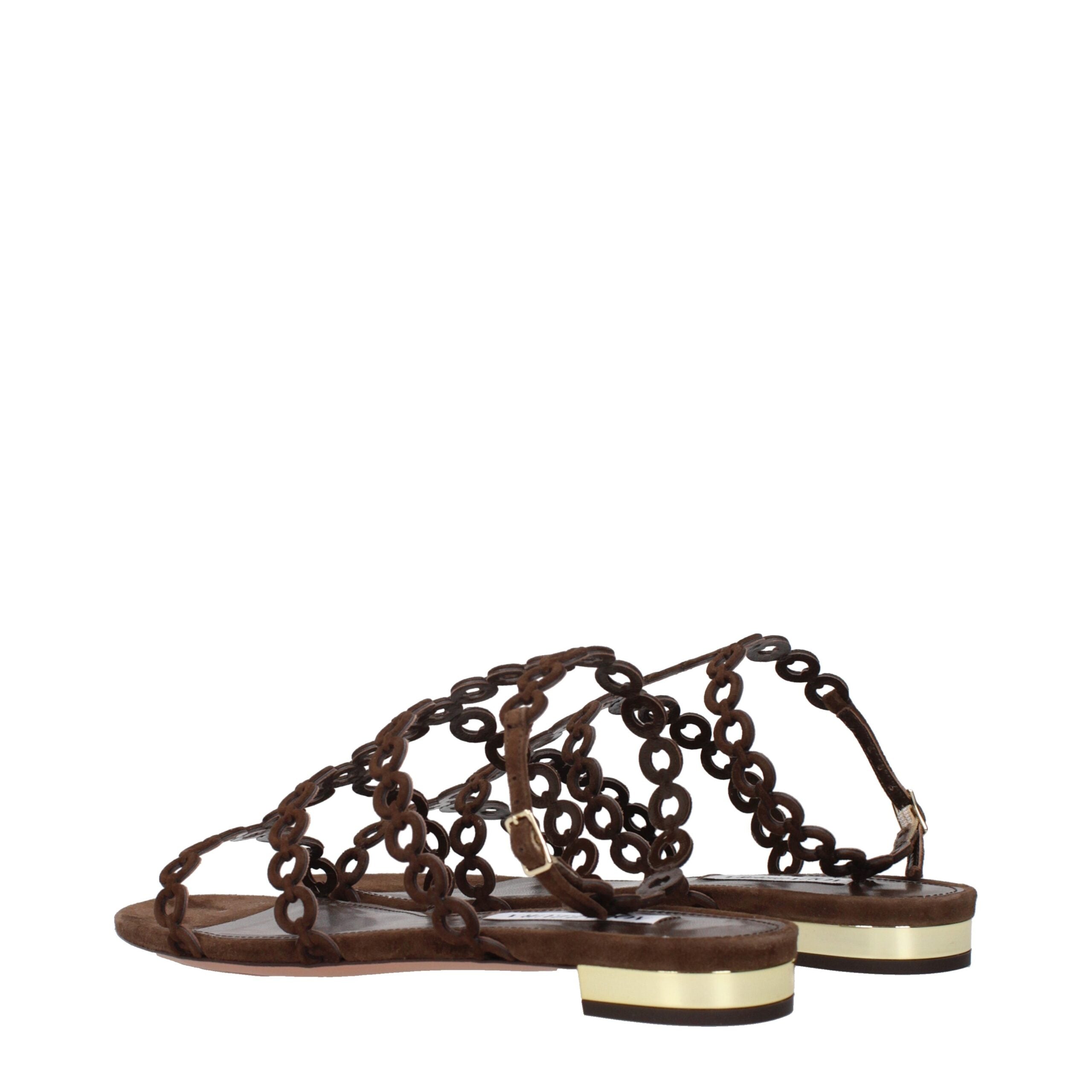 Aquazzura Brown Leather Flat Sandals Glam Steals