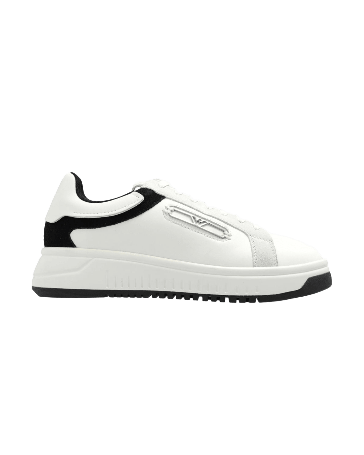 Armani Leather Emporio Exclusive Sneakers with Suede Details and Eagle Plaque Glam Steals