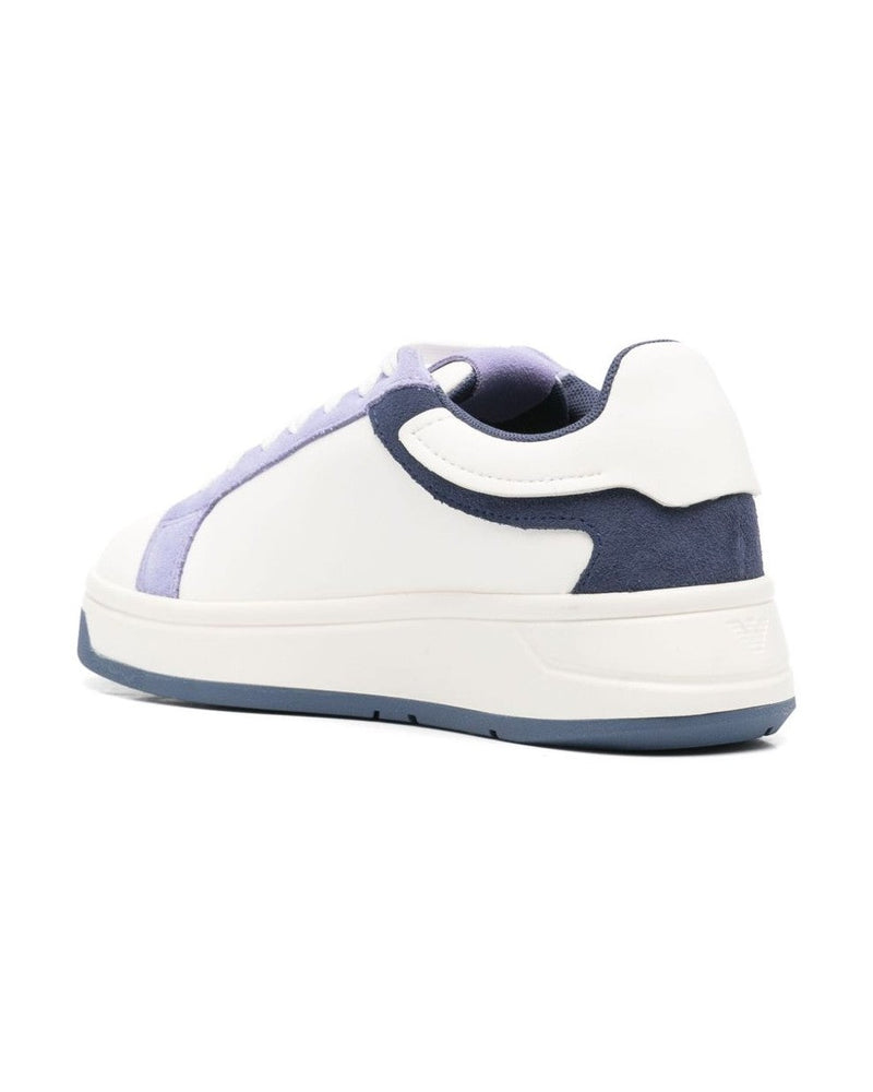 Armani Leather Emporio Exclusive Sneakers with Suede Details and Eagle Plate Glam Steals