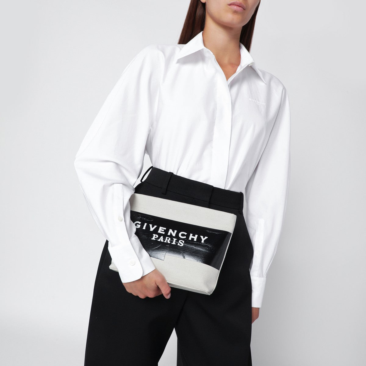 Givenchy Beige fabric logo tape pouch Glam Steals