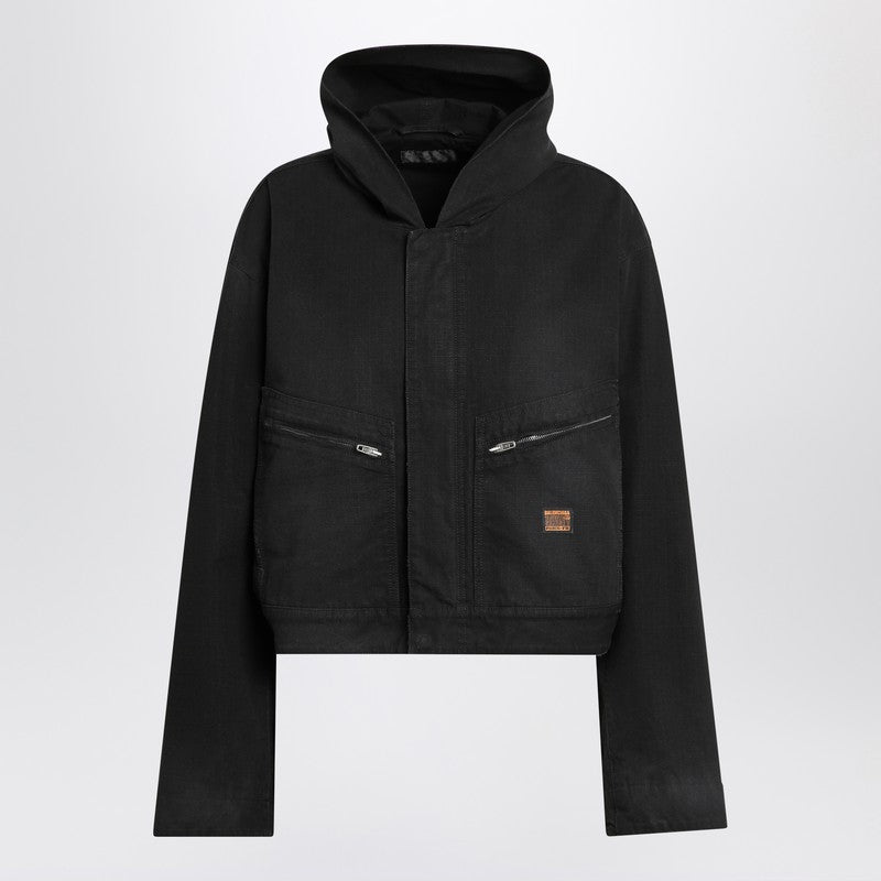 Balenciaga Black Cropped Jacket with Hood Glam Steals