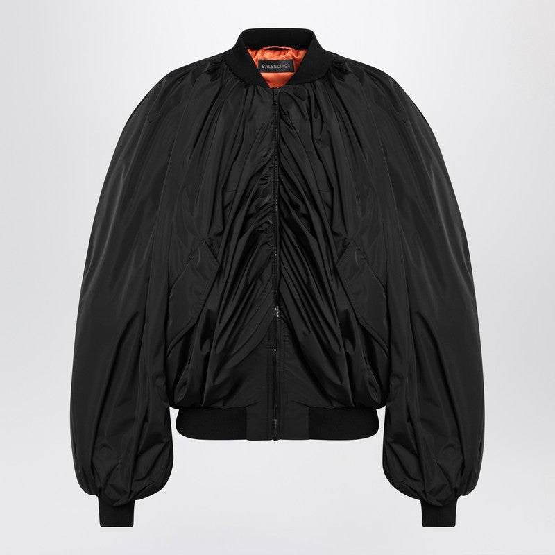 Balenciaga Black Draped Bomber Jacket in Technical Micro Faille Glam Steals
