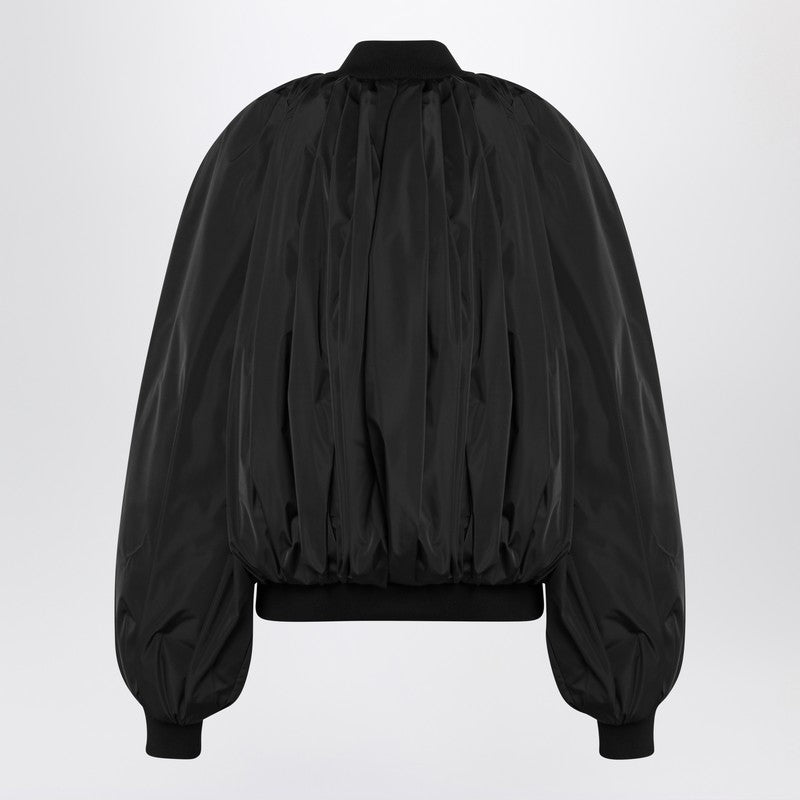 Balenciaga Black Draped Bomber Jacket in Technical Micro Faille Glam Steals