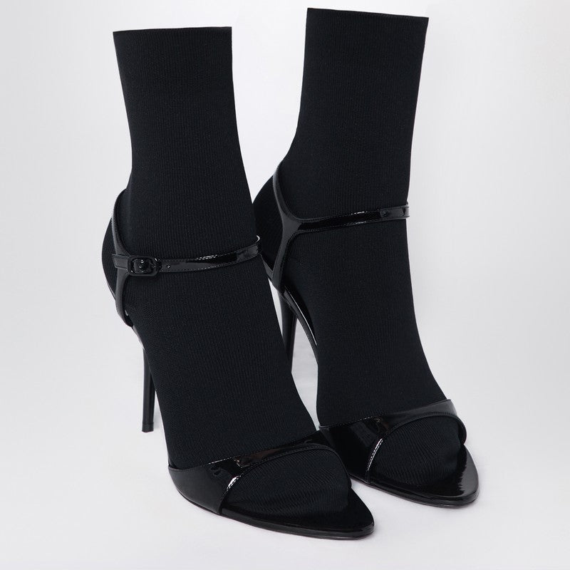 Balenciaga Black Leather Avenue Sock Sandals in Patent and Mesh Glam Steals