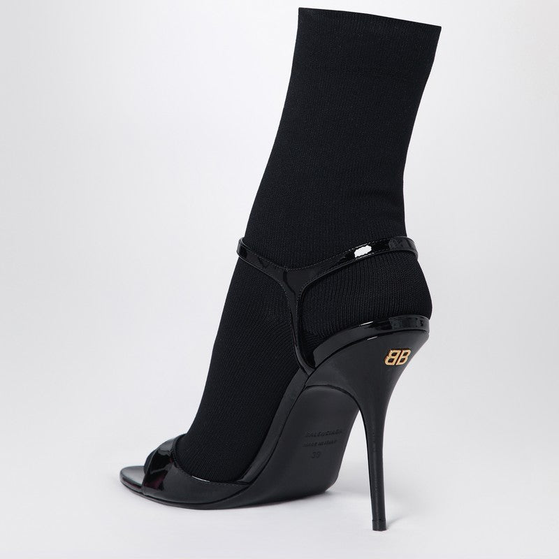Balenciaga Black Leather Avenue Sock Sandals in Patent and Mesh Glam Steals