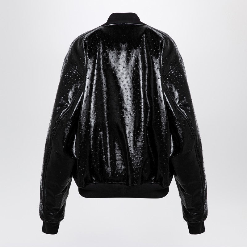 Balenciaga Black Leather Ostrich Effect Bomber Jacket Glam Steals