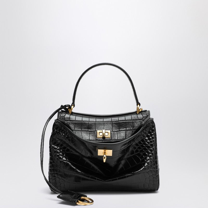 Balenciaga Black Leather Small Rodeo Bag in Crocodile Effect Glam Steals