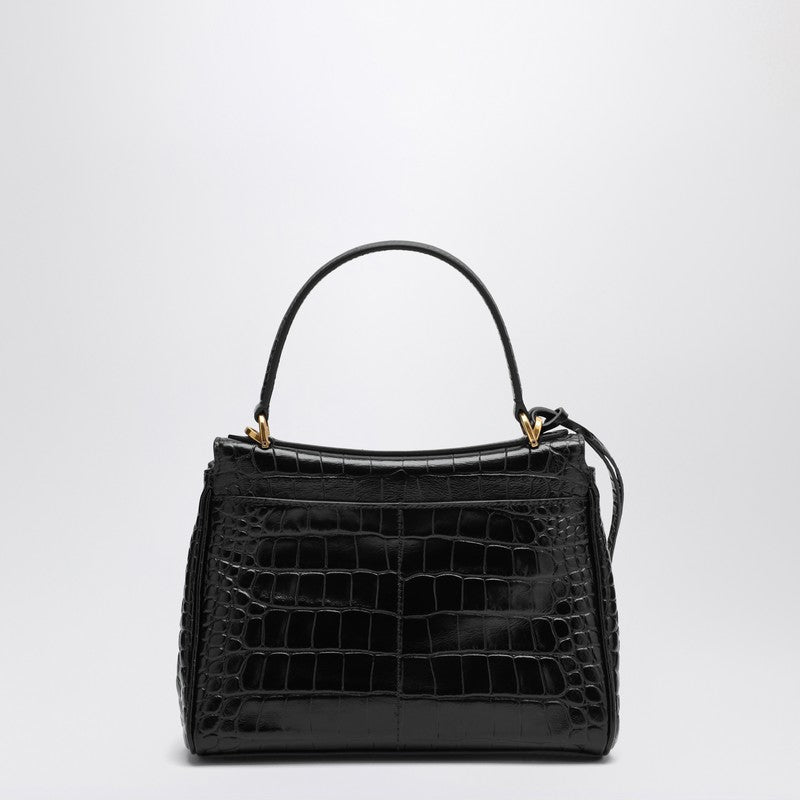 Balenciaga Black Leather Small Rodeo Bag in Crocodile Effect Glam Steals