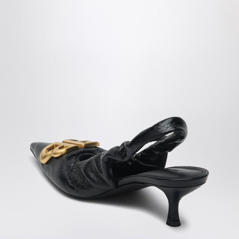 Balenciaga Black Monaco Slingback with Logo Glam Steals