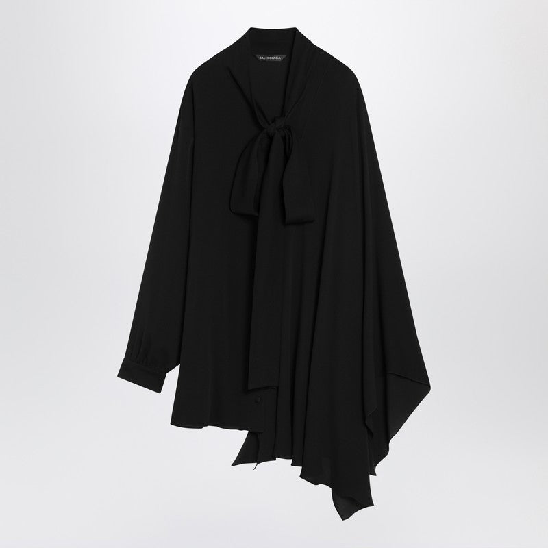 Balenciaga Black Silk Asymmetric Blouse Scarf Glam Steals