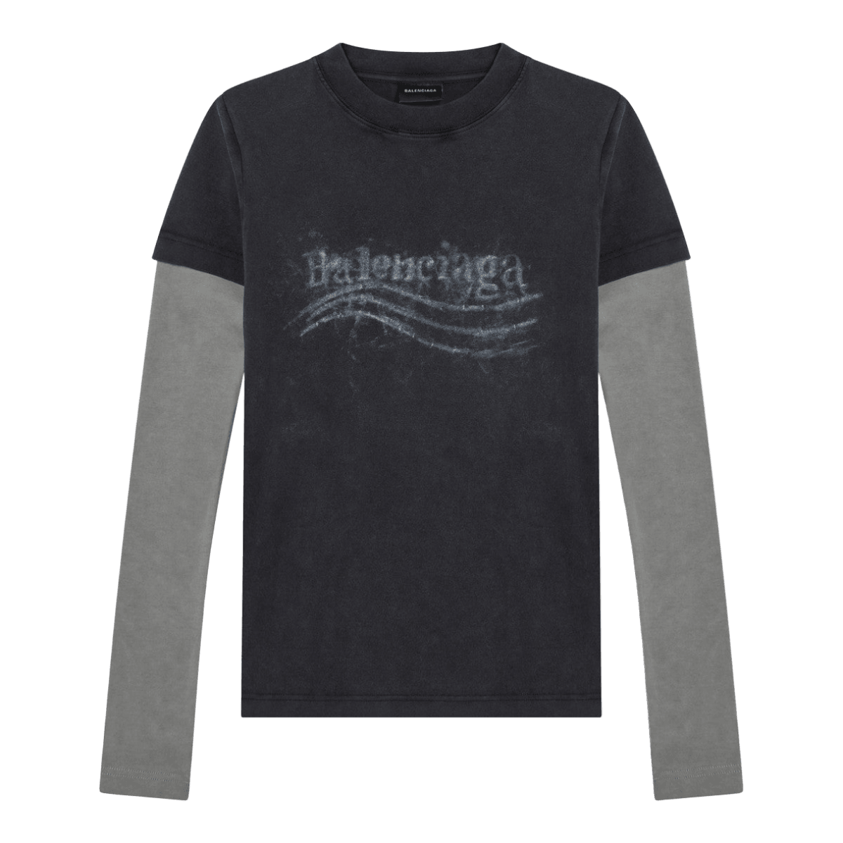 Balenciaga Black Washed T-shirt with Double Sleeves washed Crayon Political Glam Steals