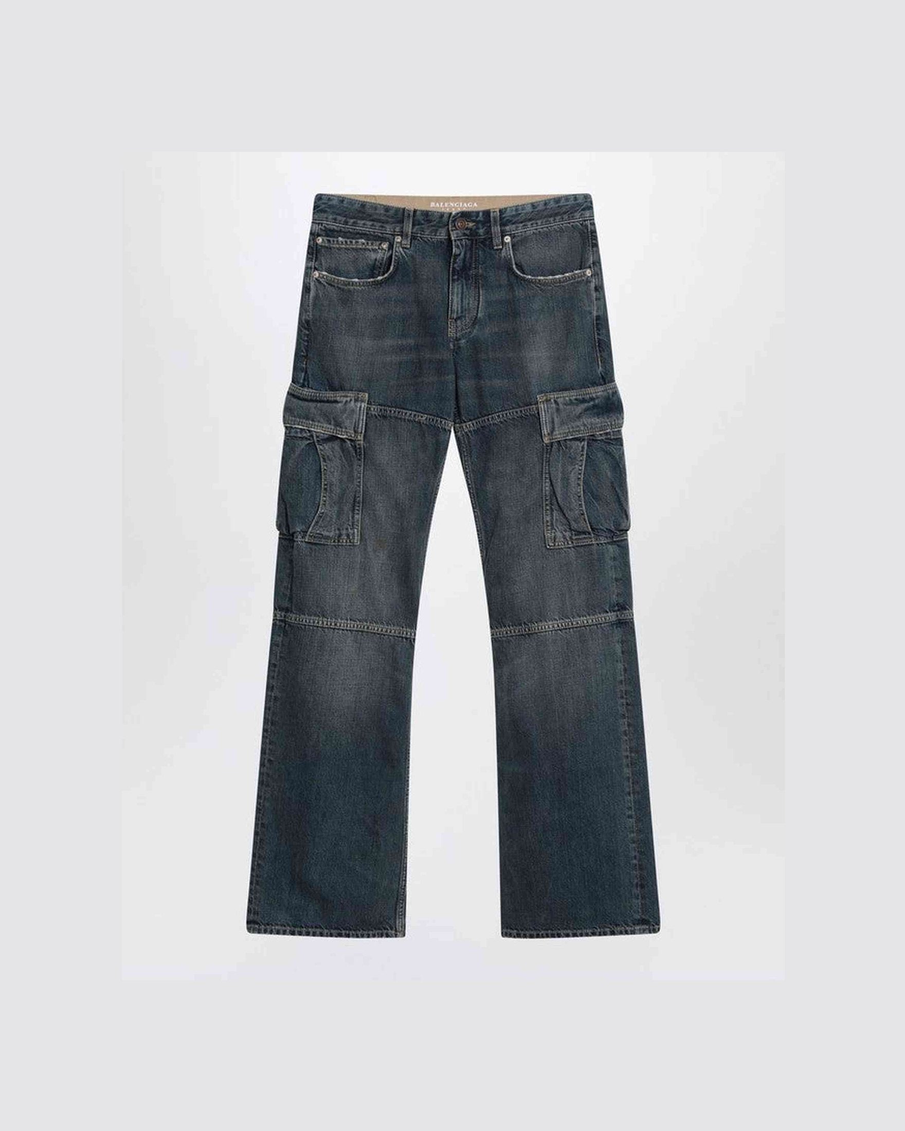 Balenciaga Blue Cargo Regular Jeans with A Faded Effect Glam Steals