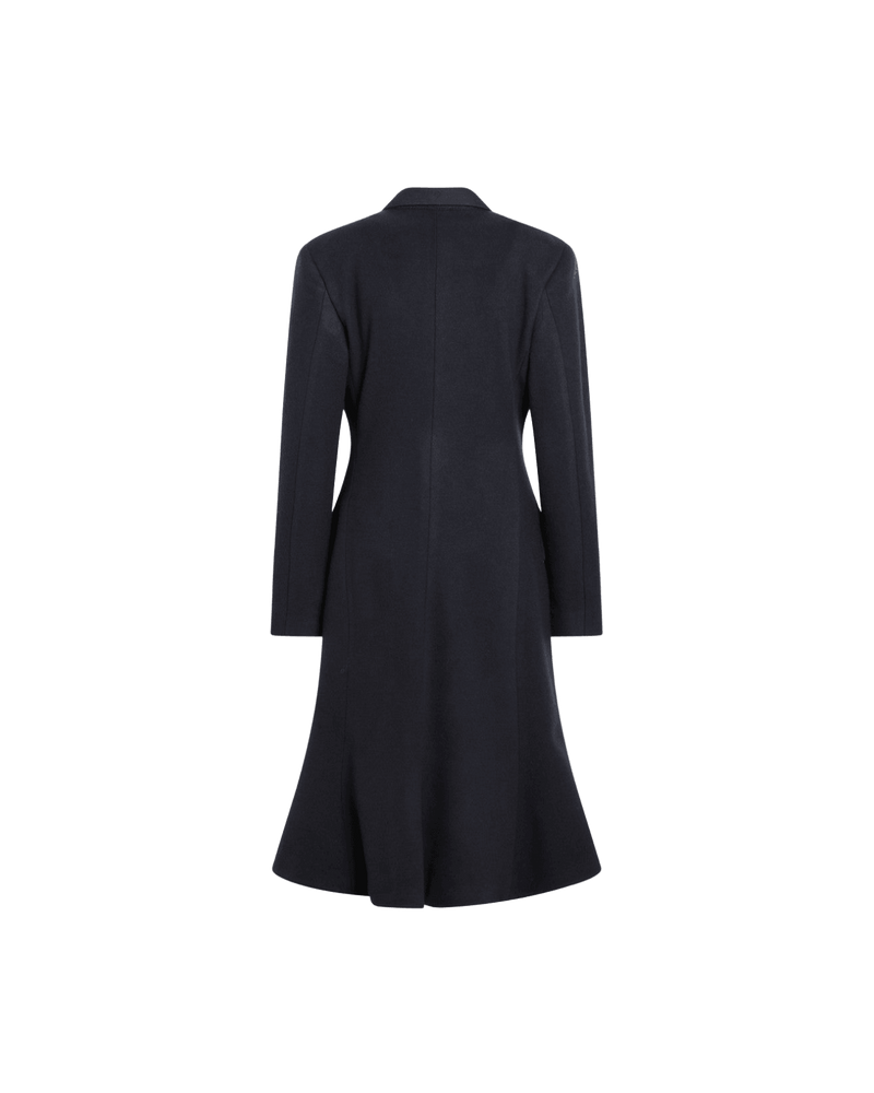 Balenciaga Blue Wool Navy Midi Godet Coat Glam Steals
