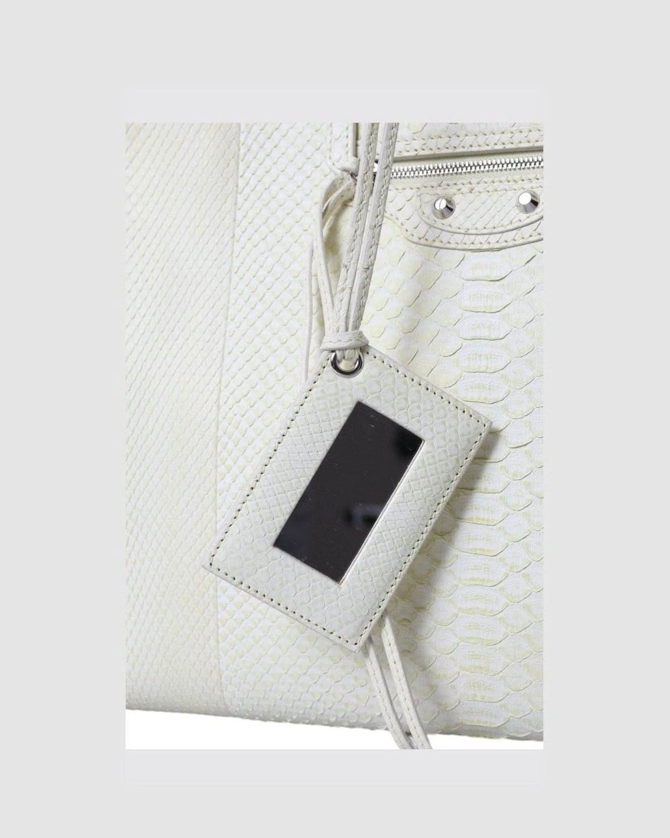 Balenciaga White Leather Chic Python Tote Handbags