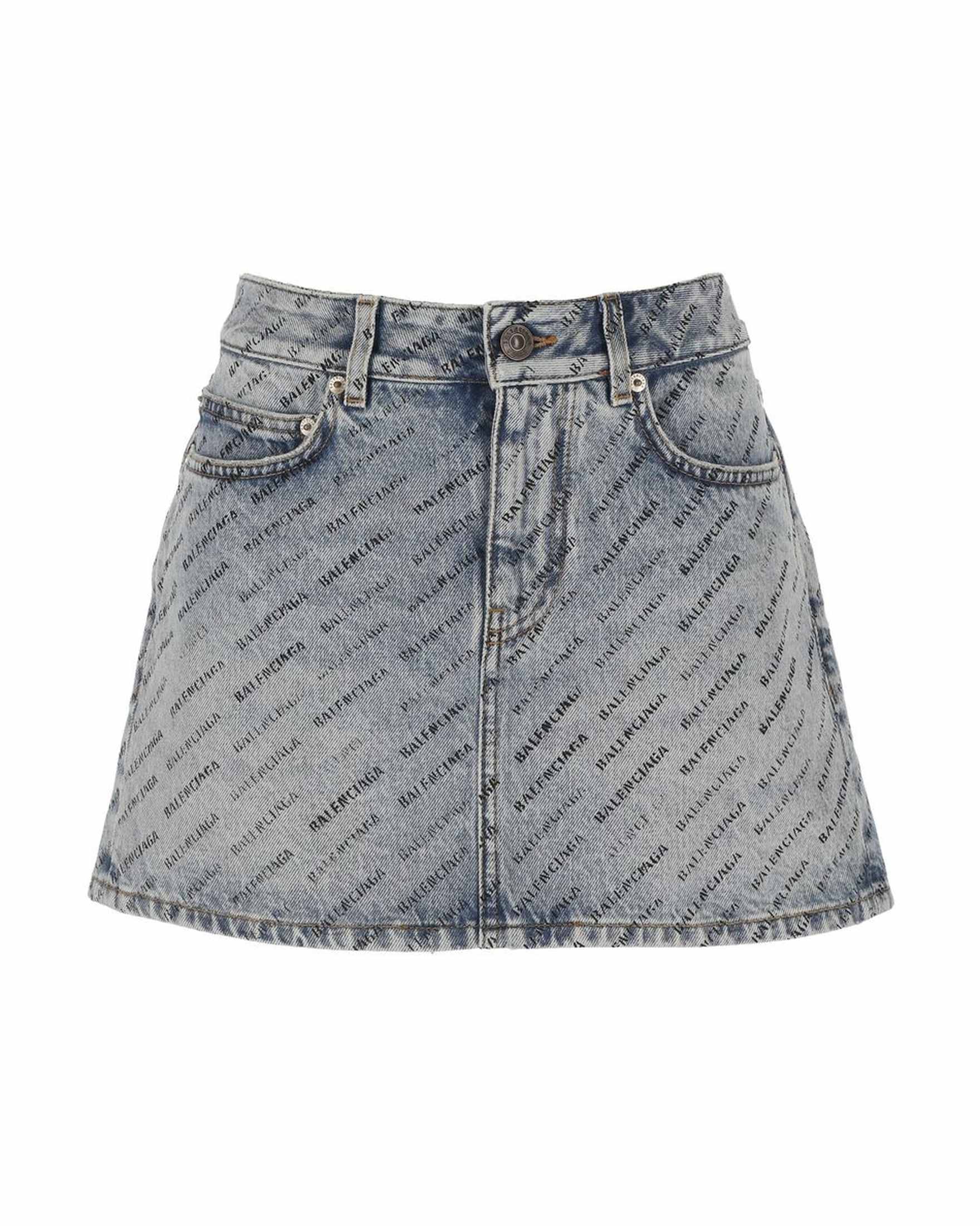 Balenciaga Denim Logo Print Skirt Glam Steals