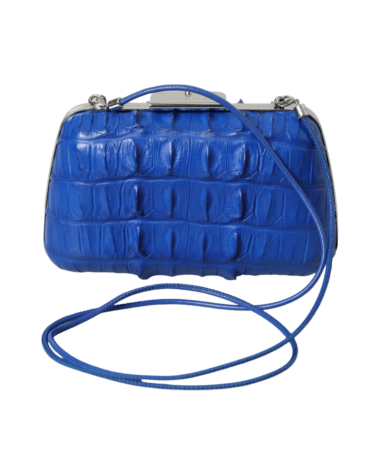 Balenciaga Electric Crocodile Skin Blue Clutch Glam Steals