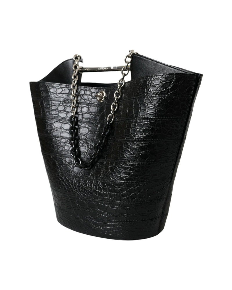Balenciaga Elegant Crocodile Leather Maxi Bucket Black Bag Glam Steals