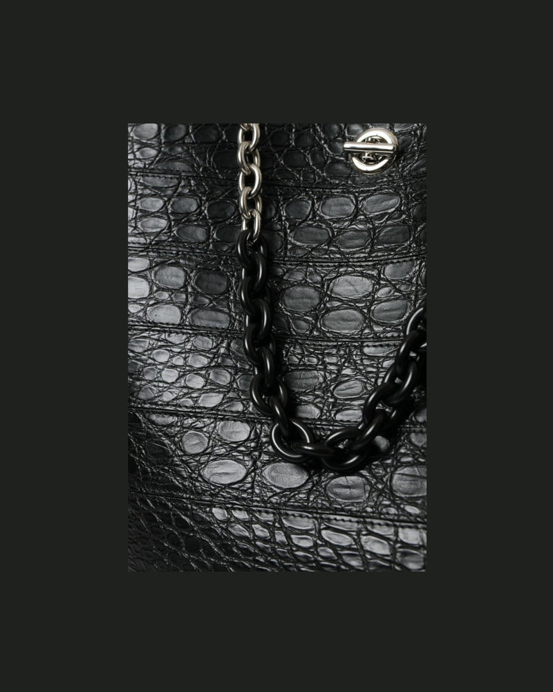 Balenciaga Elegant Crocodile Leather Maxi Bucket Black Bag Glam Steals