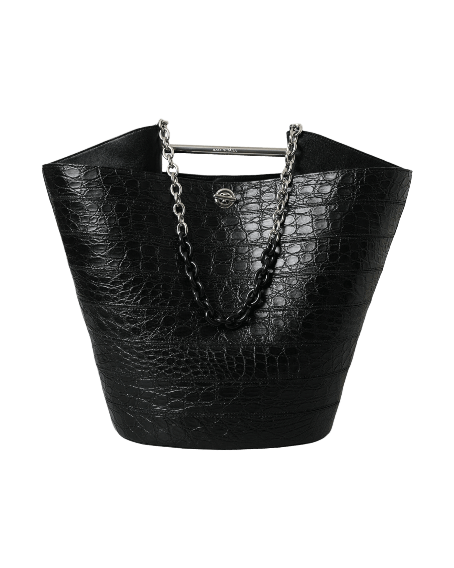 Balenciaga Elegant Crocodile Leather Maxi Bucket Black Bag Glam Steals